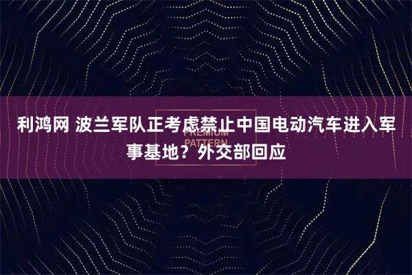 利鸿网 波兰军队正考虑禁止中国电动汽车进入军事基地？外交部回应