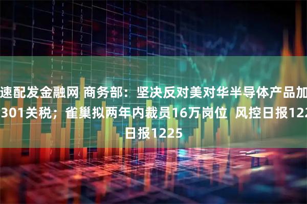速配发金融网 商务部：坚决反对美对华半导体产品加征301关税；雀巢拟两年内裁员16万岗位  风控日报1225